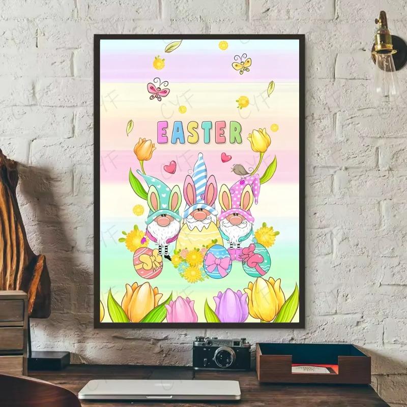 Poster Boho Primavera Coniglietto Felice Pasqua HD art adesivo da parete impermeabile decorazione estetica per casa soggiorno camera da letto bar