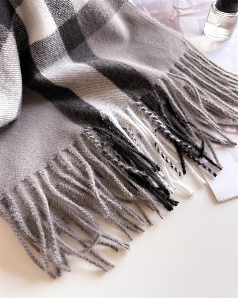 2024 Trendy Unisex Plaid Cashmere-Feel Tassel Shawl Snood Scarf for Autumn/Winter