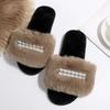 Fashion Luxury Lace Pearl Decoration Faux Fur Slides Women 2025 Winter Warm Long Plush Furry Slippers Fashion Soft Thick Bottom Slippers
