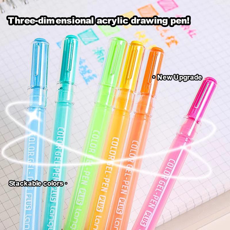 Languo Three-Dimensional Effect Acrylic Painting Gel Pens Set 1.0mm Tip Kawaii Stationery Student Color Drawing Pen Art Supplies
