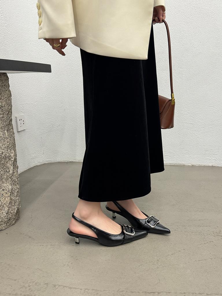 Fashion Fashion Women Sandals Pointed Toe Summer Dress Shoes Thin Mid Heels Black Beige Blue Silver Belt Buckle Party Sandals Summer 39