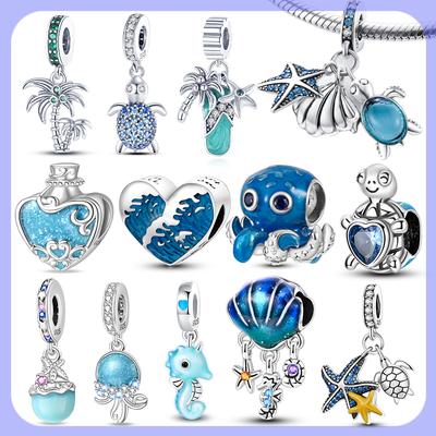 Bratări noi placate cu argint, Mărgele Broscuță de mare Stea de mare Scoică Albastru marin Mărgele de vară Se potrivesc cu Brățările originale DIY Bijuterii pentru femei Cadou