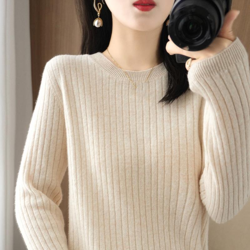 Damen Pullover Herbst Winter Langarm Pullover O-Ausschnitt Warmer Pullover Koreanische Mode Unterziehshirts Lockerer Jumper