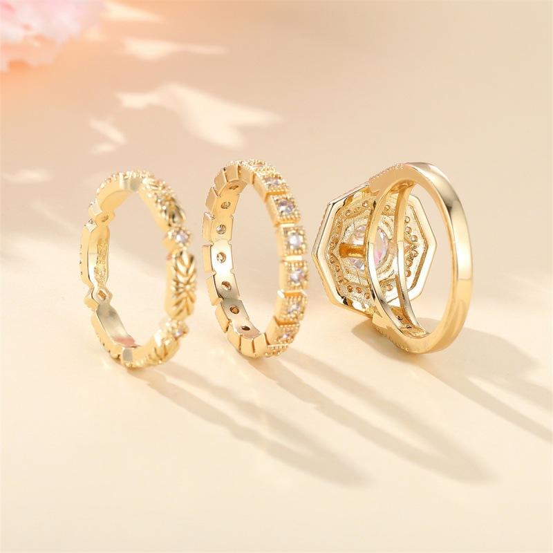 Wish full circle zircon geometric three-piece ring simple niche unique ring