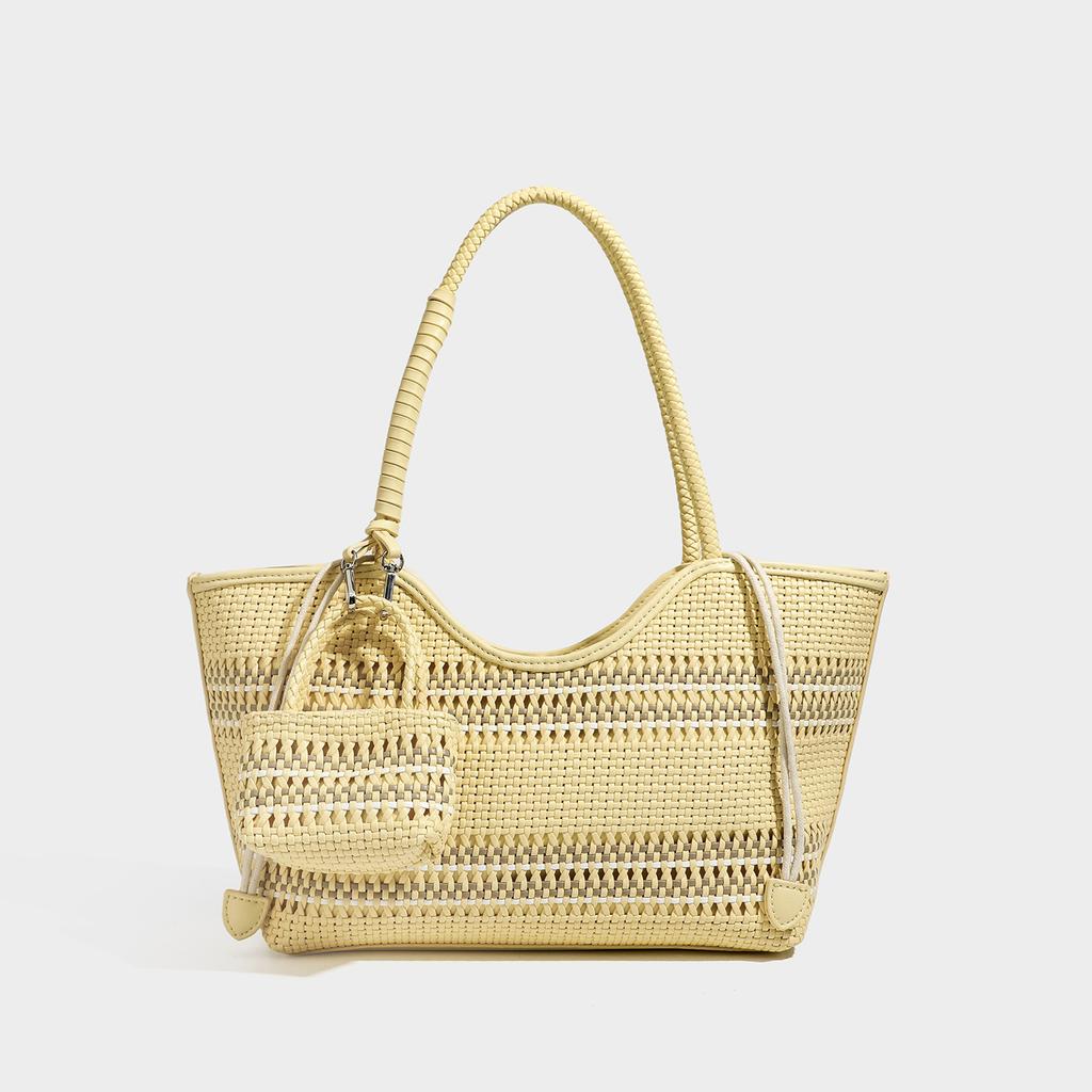 Niche lazy seaside beach bag hollow shoulder tote bag mesh handmade summer woven bag women