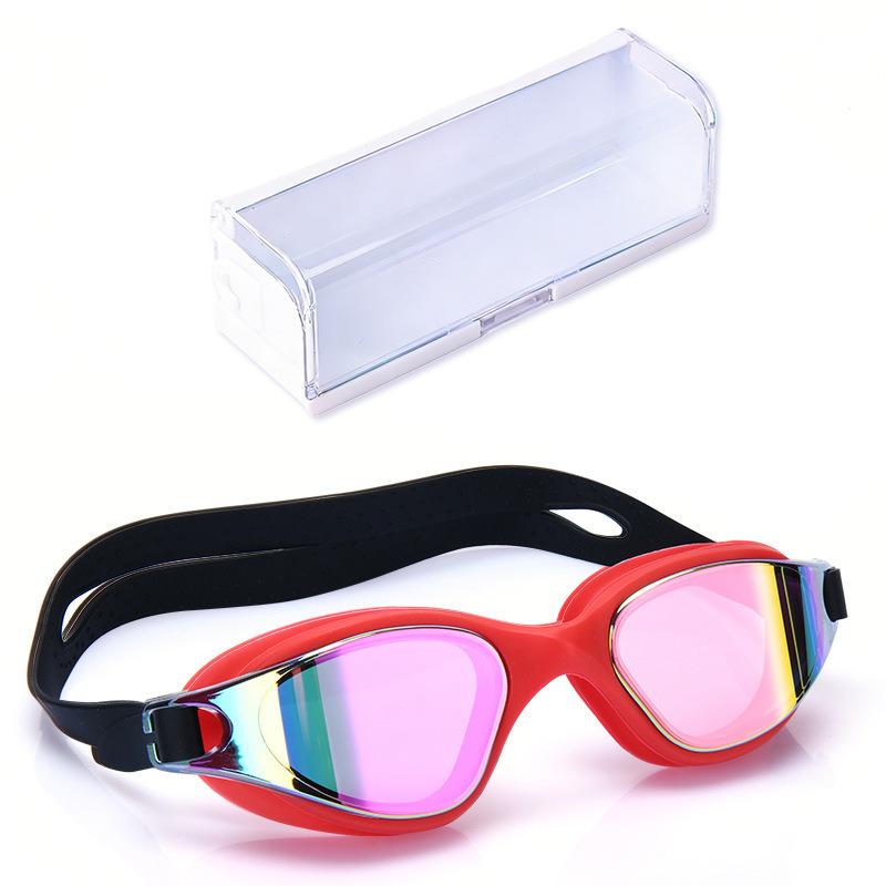 Adult Swimming Goggles, Anti-fog, Professional One-piece Silicone Large-frame Electroplated Swim Goggles