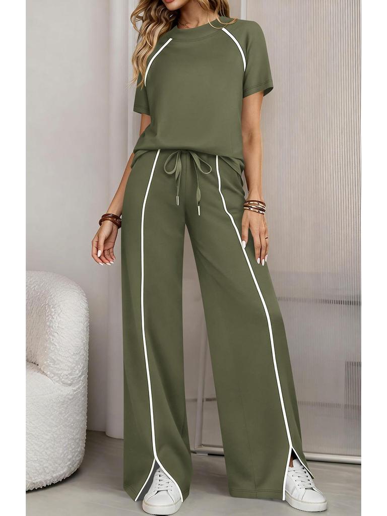 2026 Women's Round Neck Ribbed Casual Hoodie and Pants Set