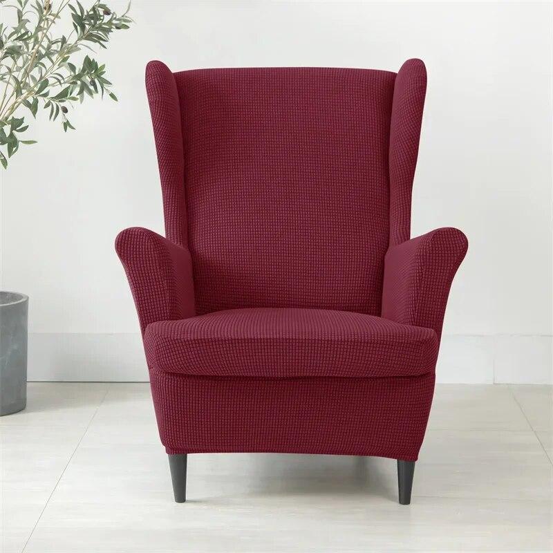Solid Color Sloping King Back Chair Covers Elastic Polar Fleece Wing Chairs Cover with Seat Cushion Cover Furniture Protector