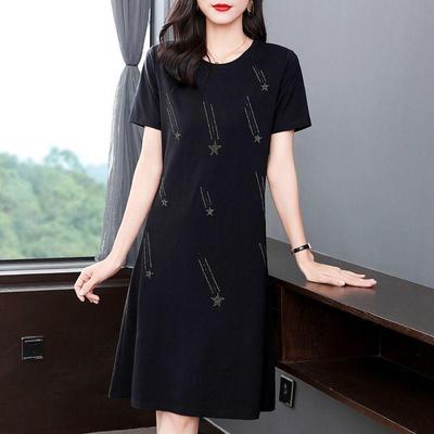 Robe Noire Évasée Amincissante Grande Taille pour Femme - Été 2026, Mi-longue, Manches Courtes, Style T-shirt Décontracté