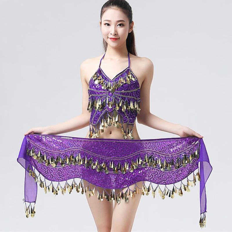 Women Belly Dance Belt Hip Scarf, Bellydance Hip Scarf Skirt Belly Dance Waist Chain with Gold Coins Belly Dance Cloth