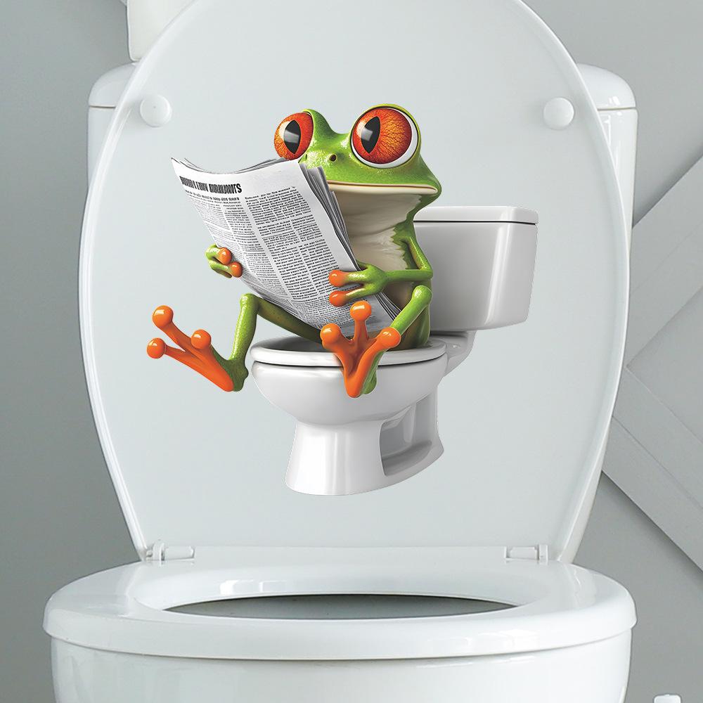 Cartoon Cute Frog Reading Newspaper Toilet Bathroom Bathroom Decorative Stickers