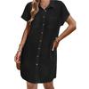 Women's Short Sleeve Vertical Striped Shirt Dress Casual Button Down Loose Midi Tunic Dress With Chest Pockets