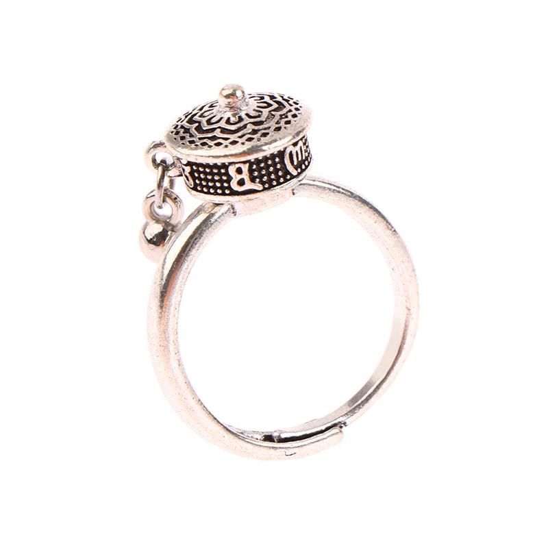 Buddhist Tibetan Prayer Wheel Ring Good Luck Chakras Ring Lotus Floral Ring