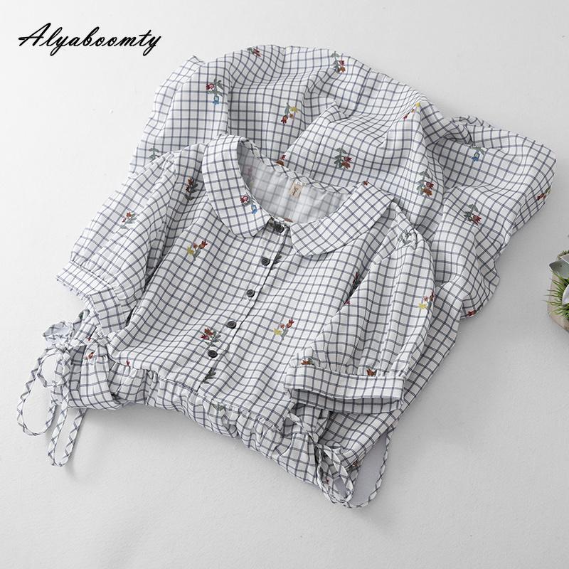 Abiti estivi Mori Girl giapponesi da donna midi dolci con colletto Peter Pan, vestito a quadri con stampa floreale, con tasche, vestito vintage elegante e femminile