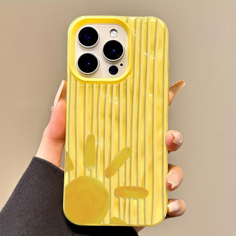 Custodia per Telefono Gialla a Strisce con Disegno del Sole per IPhone 17 Pro Max 16 15 14 13 12 11 Pro Max Plus 17Air 16E Texture Pieghettata Cover Morbida