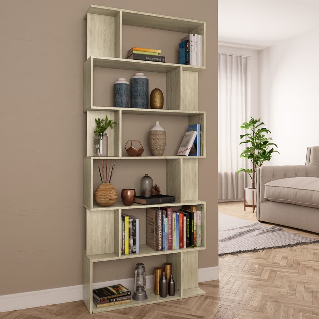 Bookshelf Room Divider Sonoma Oak 80 x 24 x 192 cm Engineered Wood