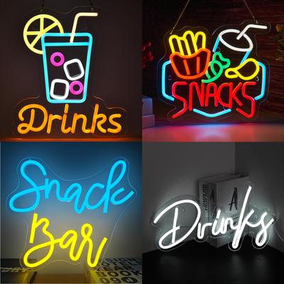 Drinks & Snacks Neon Sign Dimmable Multi Color for Restaurant Bar Café Fast Food Shop Convenience Store Kiosk Commercial Light