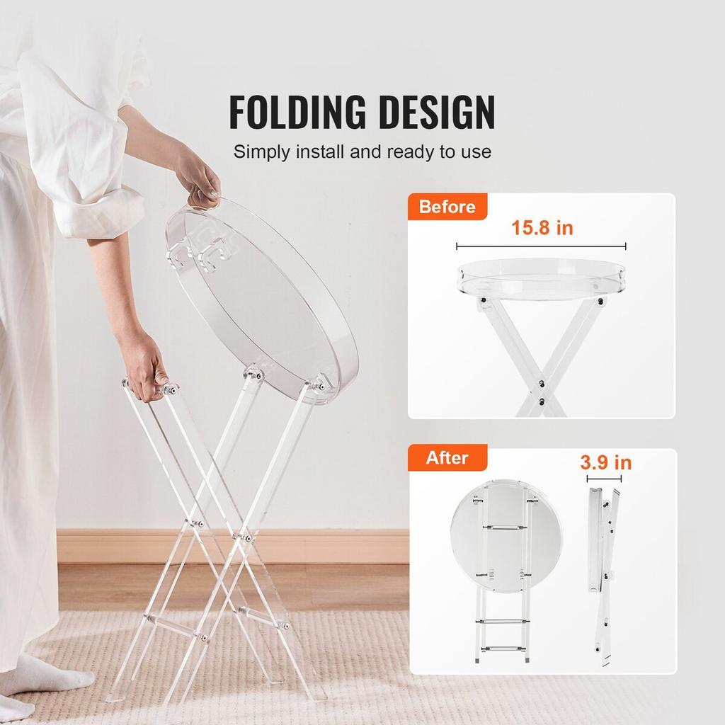 Acrylic Folding Tray Table, Acrylic End Table with Folding X Leg, Clear Acrylic Side Table for Coffee, Drink, Food, Snack Used In Living Room,