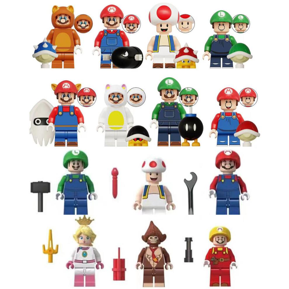 (Style G 14pcs) 14Super Mario Luigi Peach Princess Mushroom Mini Figures Building Blocks Characters Kids Best Gift