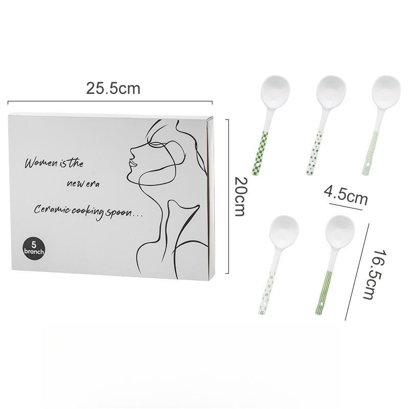 5P Minimalist Style Ceramic Spoon Set for Home Kitchen Restaurant Use