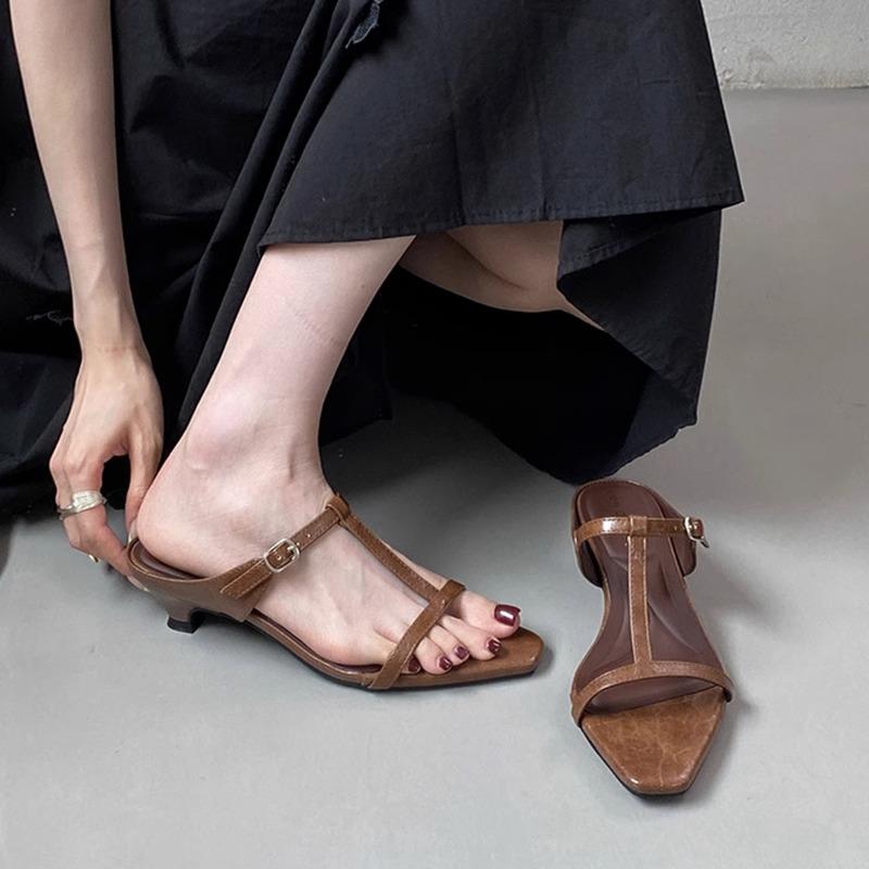 Fashion Women High Heels Slippers Square Toe Shoes Sexy Sandals 2025 Summer Brand Open Toe Beach Dress Shoes Woman Pumps Sandalias Mujer