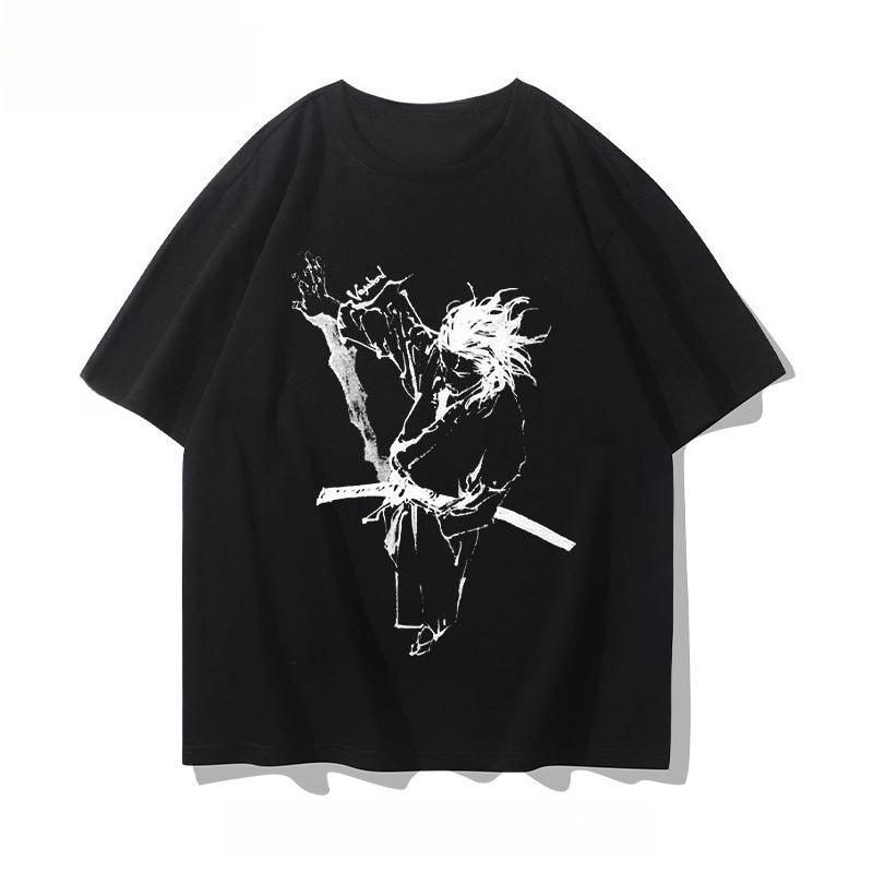 2025 Autumn and Winter New Men's and Women's Retro Knight Print T-shirt Pure Cotton Round Neck Comfortable High-quality T-shirt