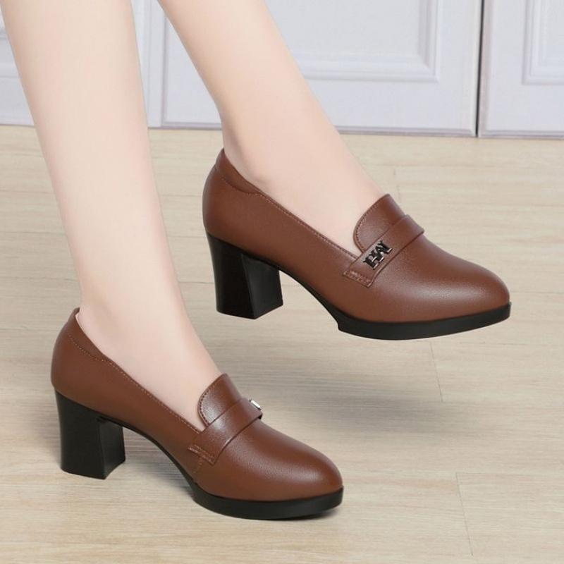 Spring New Arrival, Soft Leather Block Mid-Heel Loafers, Long-Standing Comfort, Office Commute, Slimming Versatile Women'S Shoes