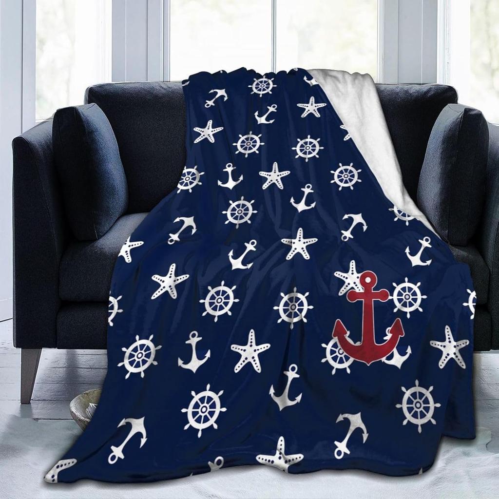 Ship Rudder Print Blanket Soft Fleece Flannel Lightweight Nautical Blanket Cozy Warm Plush Throw Blanket Sofa Couch Chair Decor