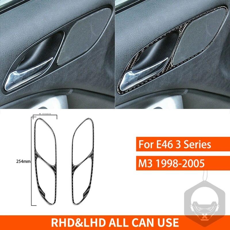 

Дверная ручка, роговая рама, 2 дверные полосы, наклейки из настоящего углеродного волокна, чехол для BMW E46 1998-2005, аксессуары для украшения салона автомобиля чёрный