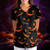 Women's Halloween Print Loose V-Neck Short Sleeve Pocket Uniform Top Scrub Costume Cosplay for Adult Women