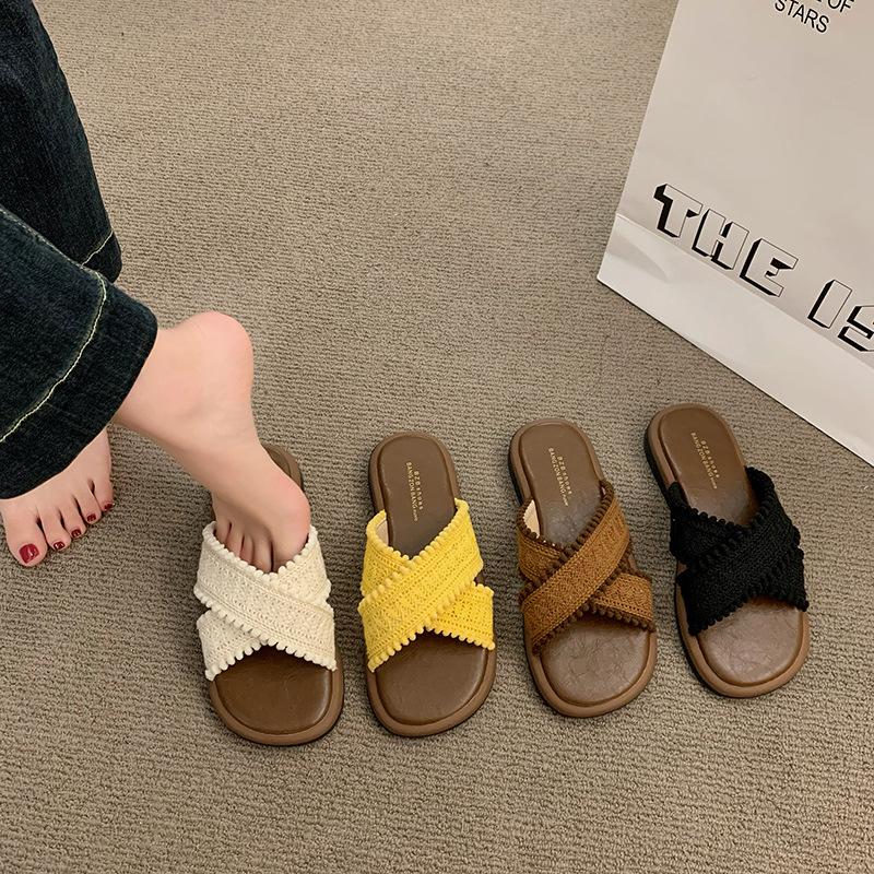 Flat Bottom Fashion Sandals Women's Shoes Simple Niche French Lace Bohemian Summer New Gentle Fairy Beach