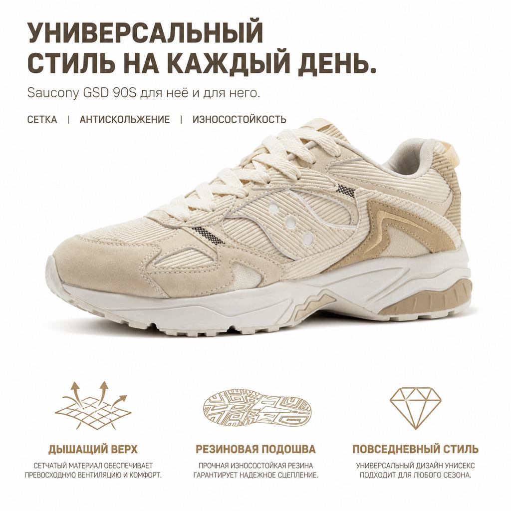 SAUCONY Gsd 90S Casual Versatile Non-Slip Wear-Resistant Low-Top Lifestyle Shoes Unisex Sneaker Beige S79034-1