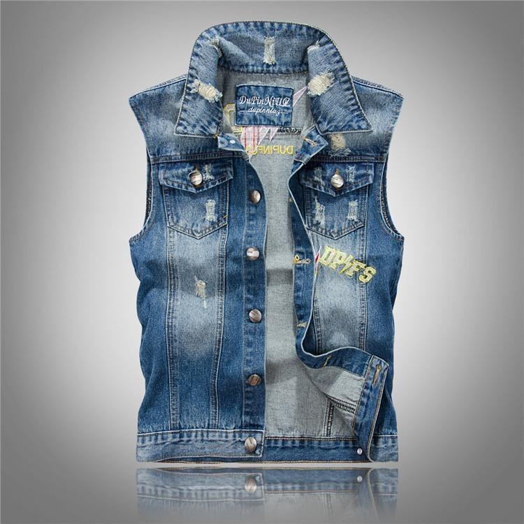 Z 29482 Vintage Denim Vest Mens Casual Sleeves Jacket