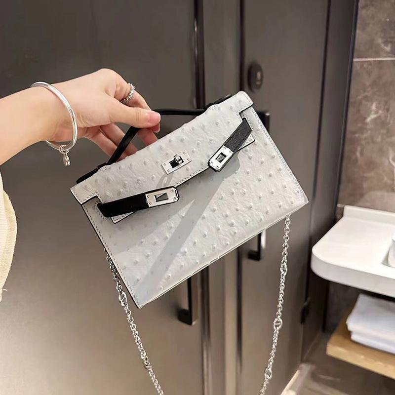 Neue Handtasche aus echtem Leder für Damen mit Kettenschloss, Schulter-Umhängetasche