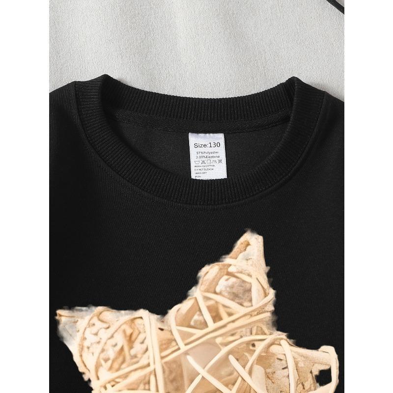 Star Shaped Decorative Ornament Unisex Crew Neck Fashion Sweatshirt, Autumn and Winter Western Style Top, Children's Long Sleeved T-shirt