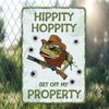 Hippity Hoppity Kom Ut Från Min Tomt Groda Plåttavla Retro Rolig Metallplakett 8x12 Tum Oramad Vägg Dörr Dekor Hem Trädgård