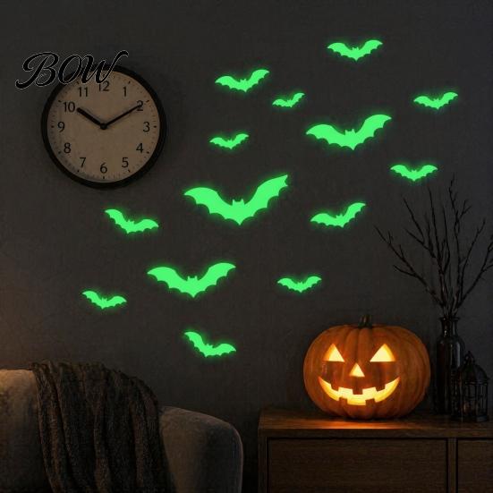 Removable PVC Wall Stickers Halloween Glow in The Dark Stickers, Luminous Ghost Hand And Bat Waterproof Secret Room Decor Decals, Horror Theme