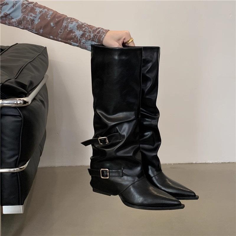 Coarse Heel High Heel High Boots Women's New Spring and Autumn Pointed Pile Boots Long Boots Pants Pants Boots Knight Boots