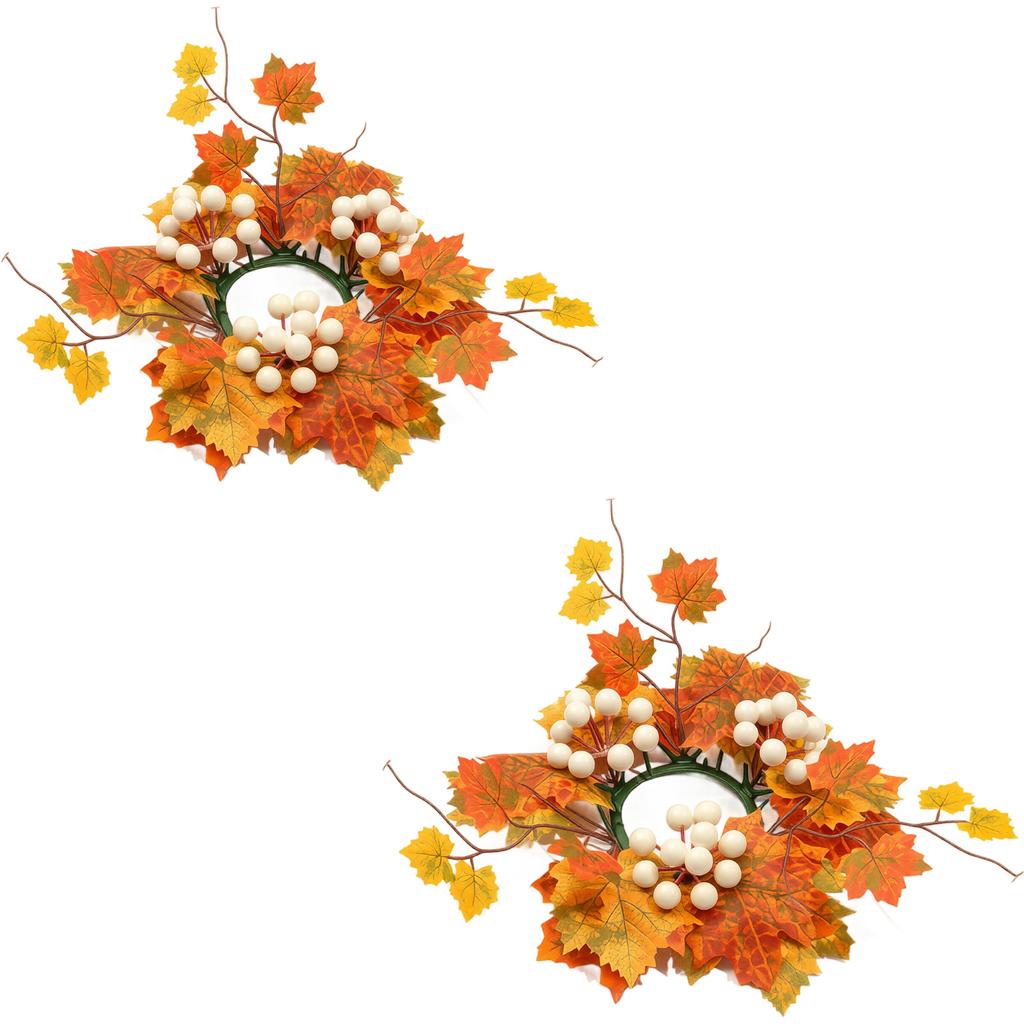 2 Pack Artificial Berry and Maple Leaf Candle Ring Wreaths for Table Centerpiece and Home Decoration Suitable for Various Occasions