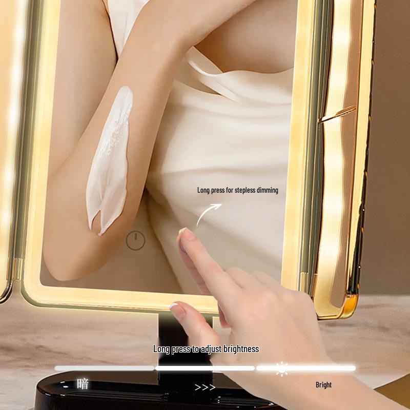 Yuri Yura LED Touch Makeup Mirror with Adjustable Brightness, HD Reflection, and Folding Design