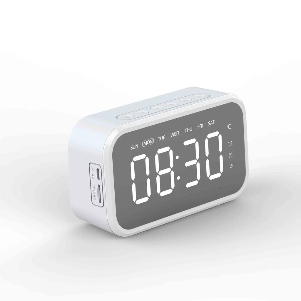 Smart Multi Mirror Digital Alarm Clock FM Radio Bluetooth Speaker TF Card Playback LED Display Table Clock for Home Office