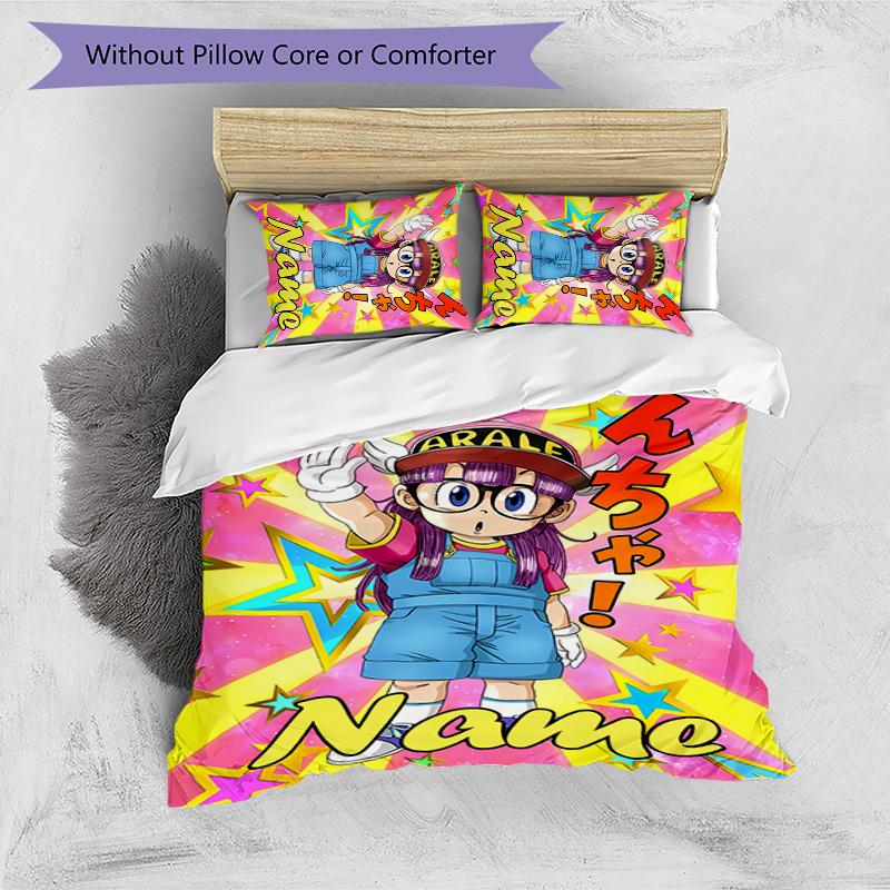 3pcs Custom Name Arale Norimaki Bedding Set Duvet Cover Closure Includes 1 Duvet Cover & 2 Pillowcases for All Seasons Bedroom Decor