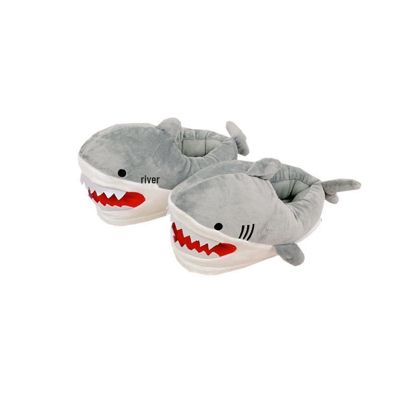 Shark Plush Winter Slippers - Thick, Cozy Indoor Dolphin Cotton for Couples