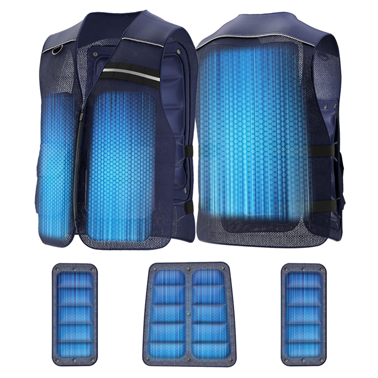 

2025 Новинка PCM Охлаждающий от теплового удара для улицы Один размер подходит Синий Hon&Guan Мужской жилет, Сетка, Фотография, Рыбалка, Работа, Дышащий, с несколькими карманами, синий