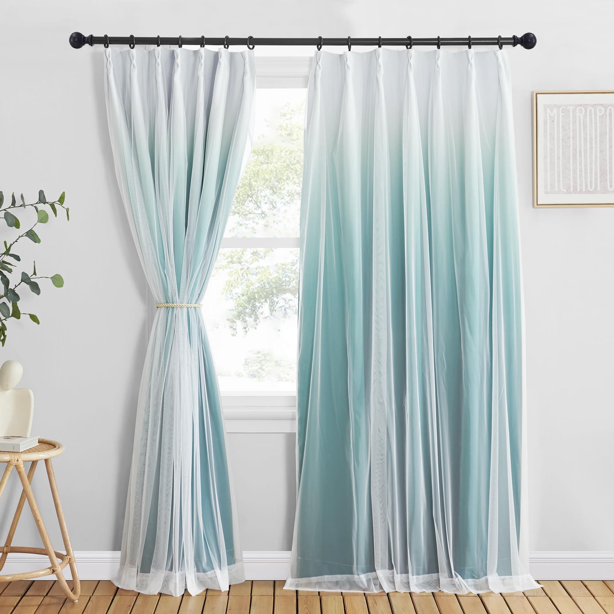 

NICETOWN Кружево Блэкаут Идеально для Спален и 100 см Шириной x 200 см Комплект Темно-зеленых Штор, Разделитель, Двухслойные Шторы, Стильные, Романтичные,