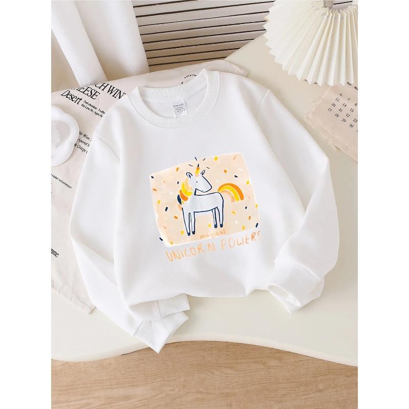 Crewneck Sweatshirt for Girls Featuring a Magical Unicorn Design, Suitable for Machine Washing