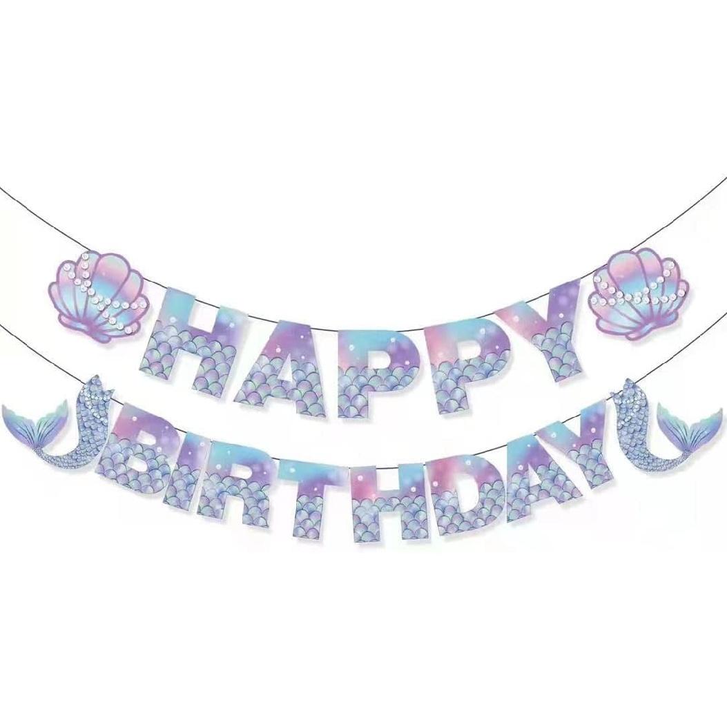 Mermaid Birthday Banner - Mermaids Banner, Mermaid Birthday Decorations for Girls, Boys, Kids - Mermaids Party Supplies Decoration for Ocean Theme