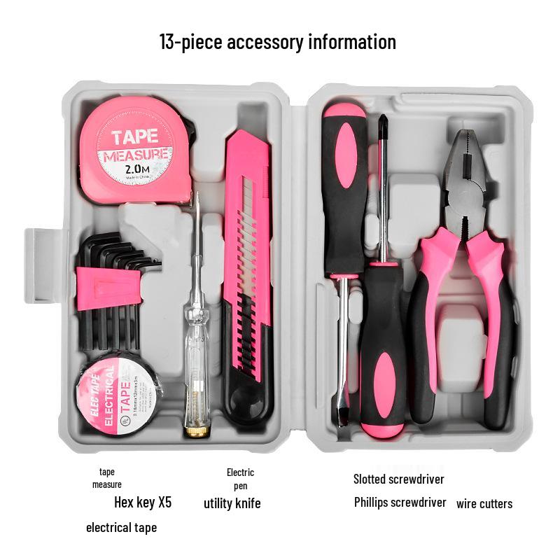 Pink Multi-functional Hardware Toolbox Set for Household Repairs
