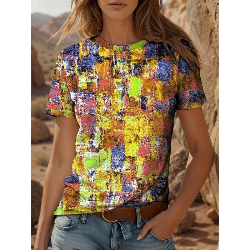 Sommer Damen Print T-Shirt V-Ausschnitt Kurzarm Oberteile Tees Freizeitkleidung Mehrere Stile und Größen zur Auswahl