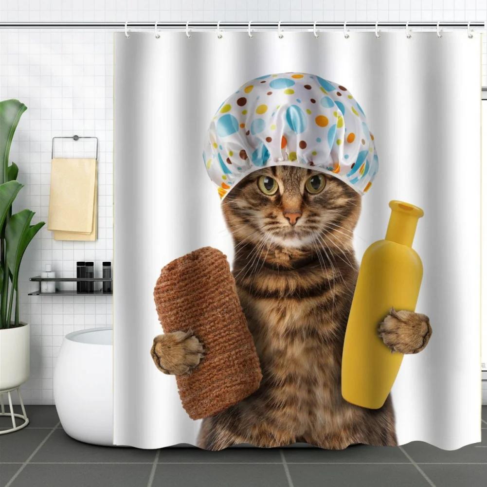 Funny Cats Shower Curtain Cats Riding Boat Cool Cute Cats Dogs Flowers Summer Bathroom Decoration Polyester Bath Curtains
